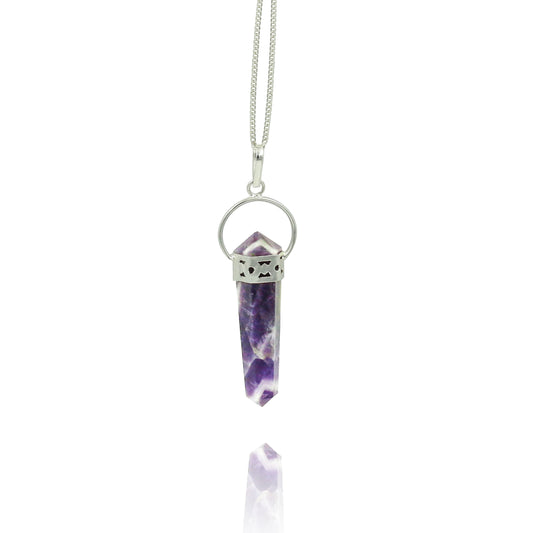 AMETHYST DOUBLE TERMINATED PENCIL PENDANT WITH LINK CHAIN